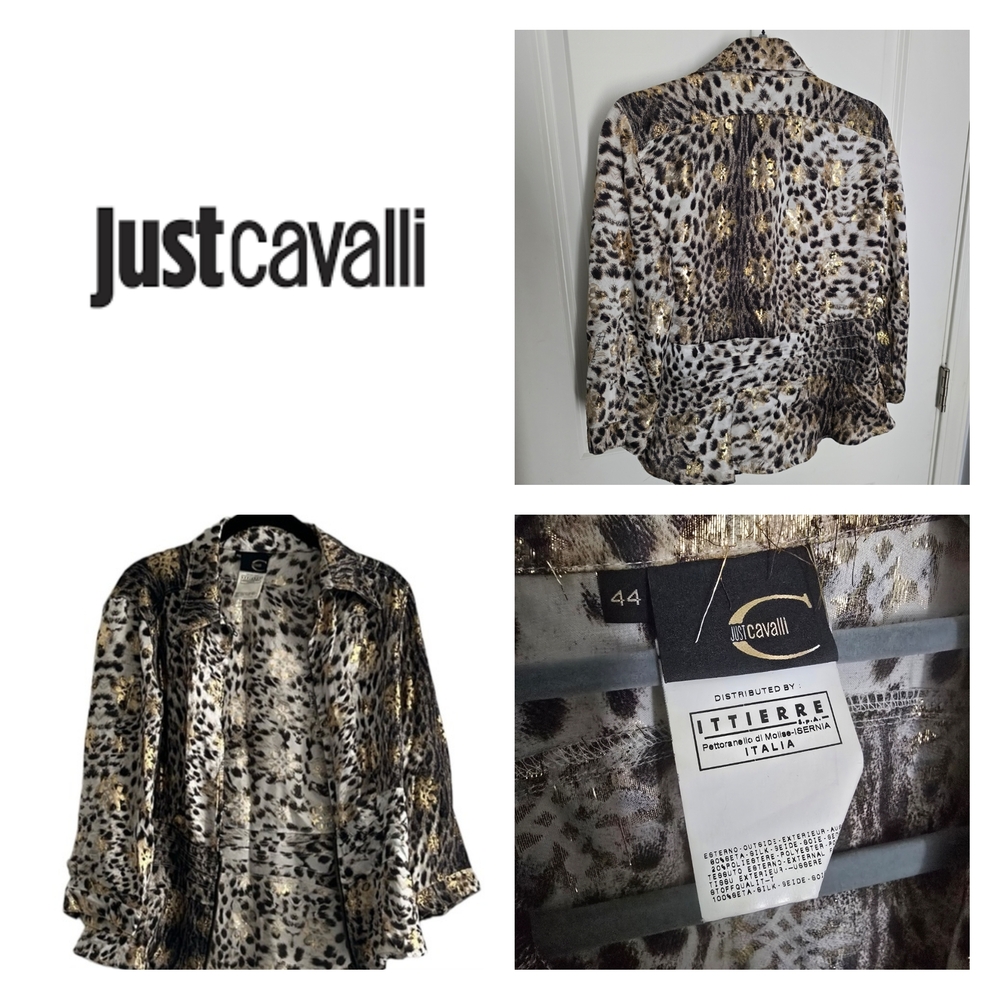 Just Cavalli Animal Print Shirt in Black, Brown, and Cream
